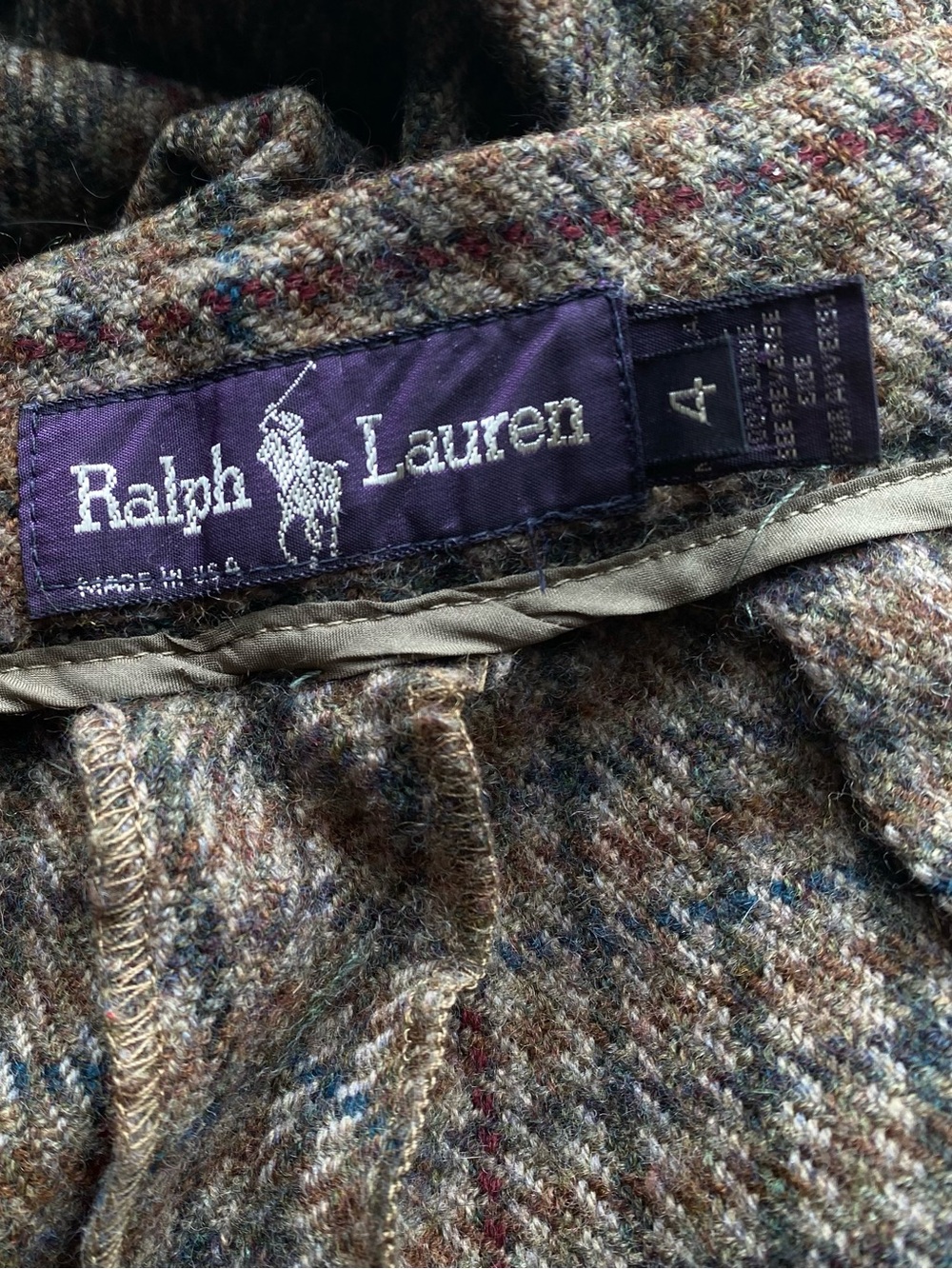 VTG Polo Ralph Lauren 100% Wool Houndstooth Pleated Trousers USA Made - 24" - Picture 8 of 11
